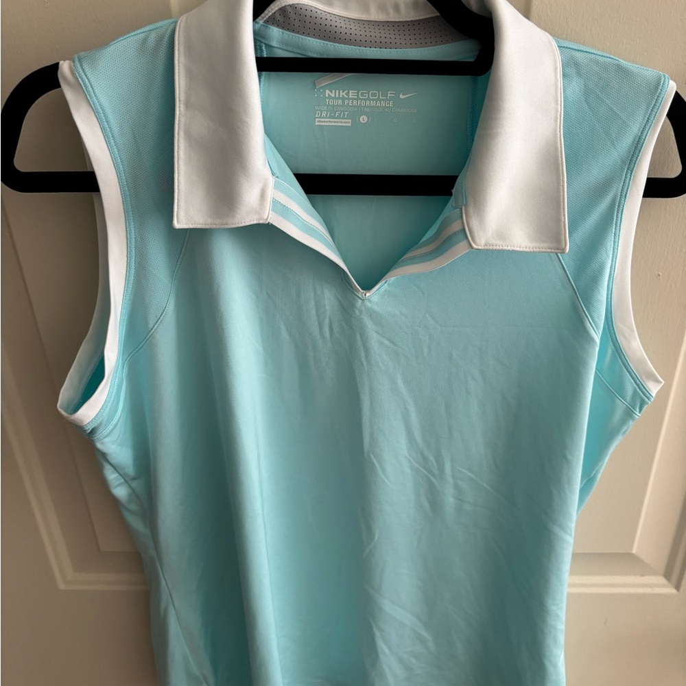 Nike White and Blue golf too Fitted Polo Tank Top